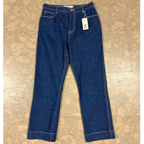 Tory Burch High Rise Cropped Jeans Contrast Stitch Size 28 - Picture 3 of 15